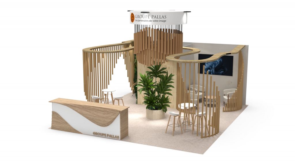 Standiste design éco-conçu en bois certifié - Réalisation Groupe Pallas